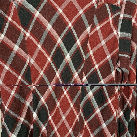 Soft Surroundings Large Womens Top Red Plaid Flannel Ruffle Button Up Holiday - Picture 4 of 8